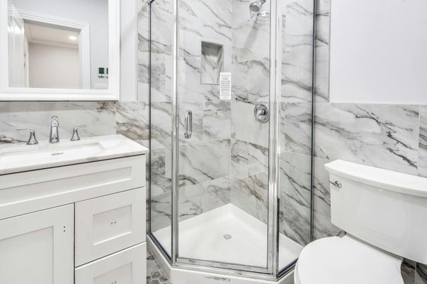 Bathroom, Glass Shower, Interior, Marble Walls
