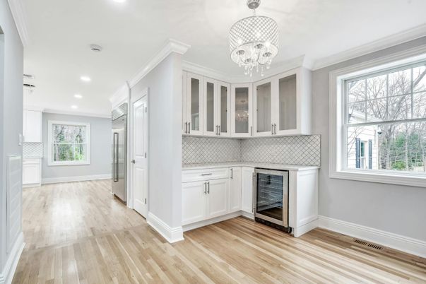 Chandelier, Interior, Kitchen, Recessed Lighting, Wood Texture Flooring