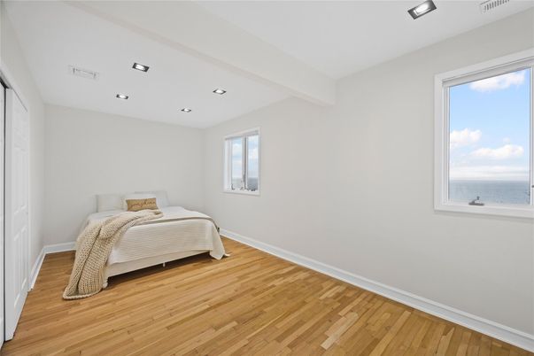 Bedroom, Interior, Recessed Lighting, Water, Wood Texture Flooring