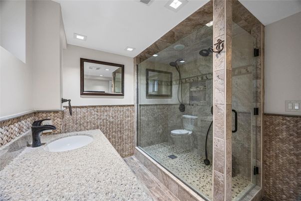 Bathroom, Glass Shower, Interior, Recessed Lighting