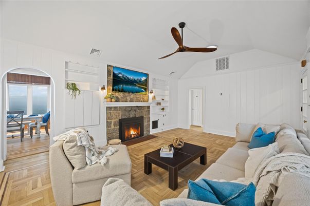 Fireplace, Interior, Living room, Water, Wood Texture Flooring