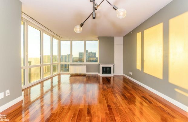 Empty room, Fireplace, Interior, Pendant Lights, Wood Texture Flooring