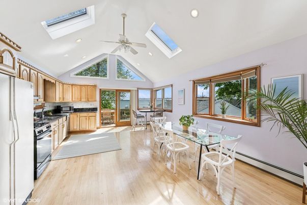 Dining room, Interior, Kitchen, Recessed Lighting, Wood Texture Flooring