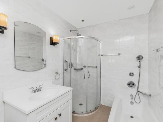 Bathroom, Glass Shower, Interior, Marble Walls, Recessed Lighting
