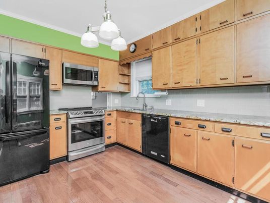 Interior, Kitchen, Pendant Lights, Wood Texture Flooring