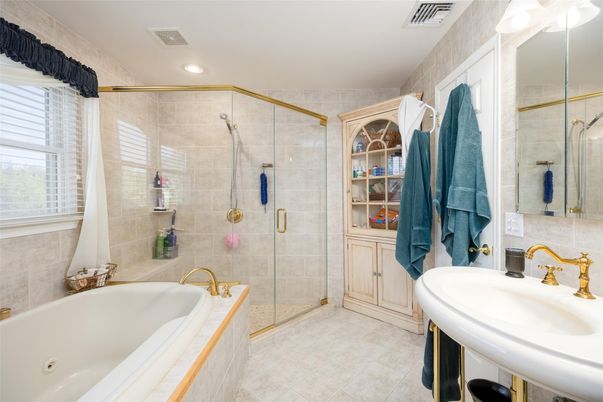 Bathroom, Glass Shower, Interior, Recessed Lighting
