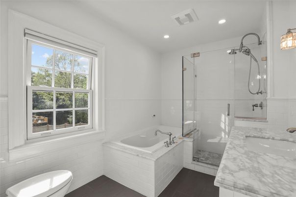 Bathroom, Dual Sink Vanities, Glass Shower, Interior, Recessed Lighting