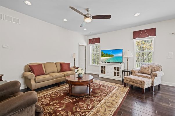 Interior, Living room, Recessed Lighting, Wood Texture Flooring