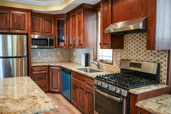 Interior, Kitchen, Stainless Steel Appliances, Wood Texture Flooring