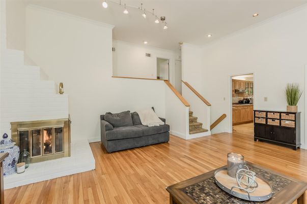 Fireplace, Interior, Recessed Lighting, Wood Texture Flooring
