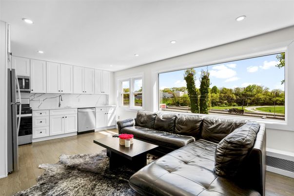 Interior, Kitchen, Living room, Recessed Lighting, Stainless Steel Appliances, Wood Texture Flooring