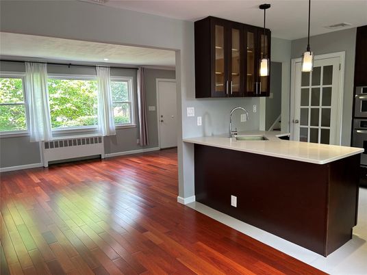Interior, Kitchen, Pendant Lights, Recessed Lighting, Wood Texture Flooring