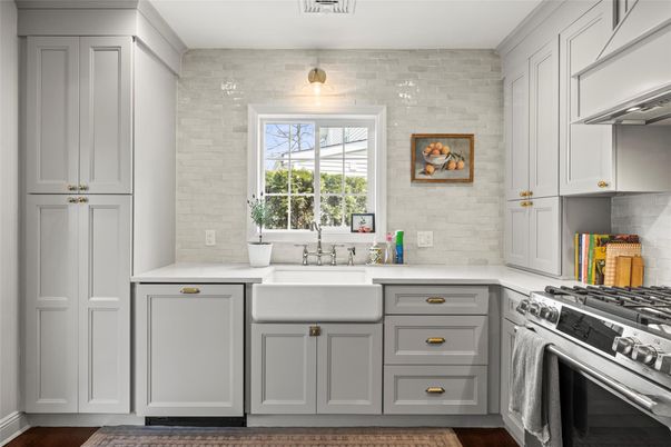 Interior, Kitchen, Stainless Steel Appliances, Stone Walls, Wood Texture Flooring