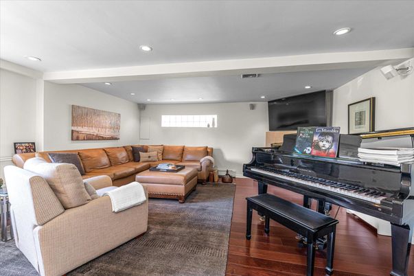 Interior, Living room, Piano, Recessed Lighting, Wood Texture Flooring