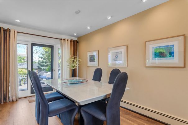 Dining room, Interior, Recessed Lighting, Wood Texture Flooring