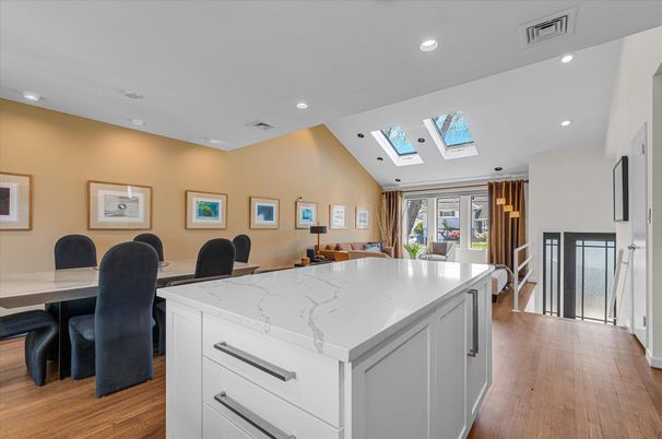Dining room, Interior, Kitchen, Recessed Lighting, Wood Texture Flooring