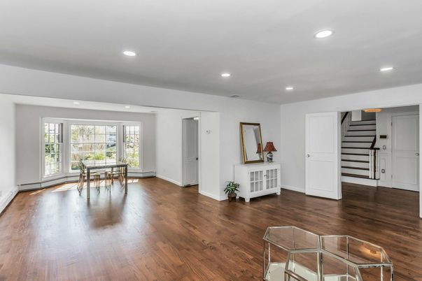 Dining room, Interior, Recessed Lighting, Wood Texture Flooring