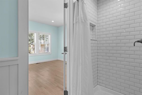 Bathroom, Interior, Recessed Lighting, Wood Texture Flooring