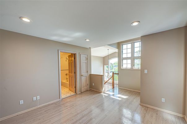 Bathroom, Empty room, Interior, Recessed Lighting, Wood Texture Flooring