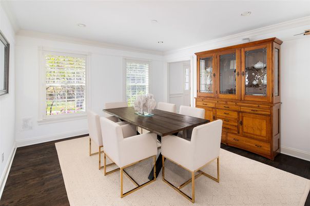 Dining room, Interior, Recessed Lighting, Wood Texture Flooring