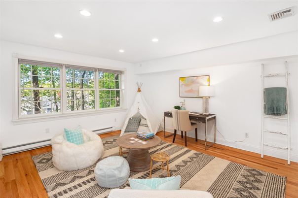 Home Office, Interior, Recessed Lighting, Wood Texture Flooring