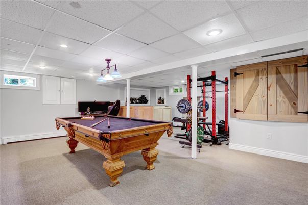 Billiard Table, Fitness Equipment, Game Room, Interior, Recessed Lighting