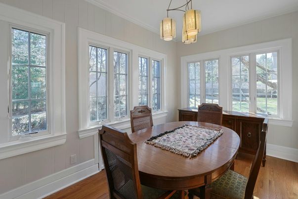 Dining room, Interior, Pendant Lights, Wood Texture Flooring