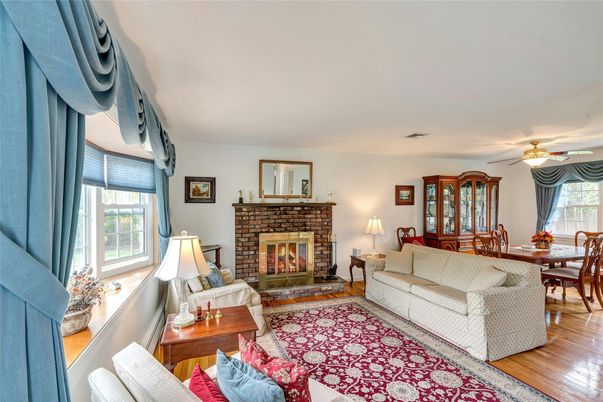 Dining room, Fireplace, Interior, Living room, Wood Texture Flooring