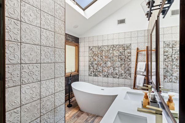 Bathroom, Free Standing Baths, Interior, Wood Texture Flooring