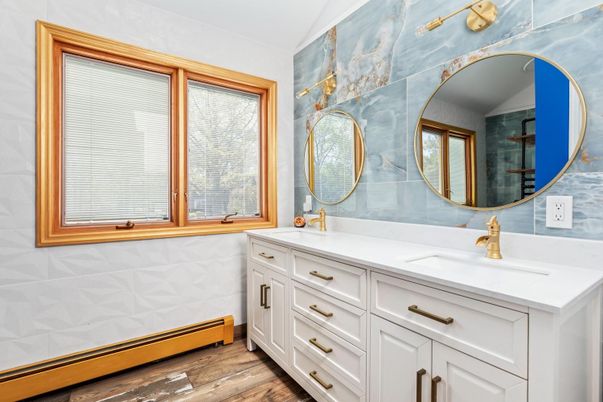 Bathroom, Dual Sink Vanities, Interior, Wood Texture Flooring