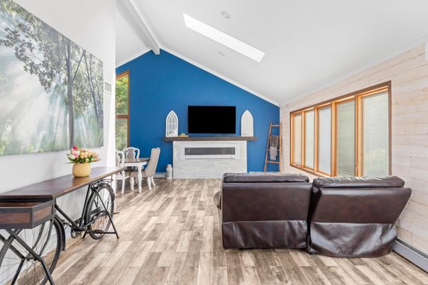Dining room, Fireplace, Interior, Living room, Wood Texture Flooring