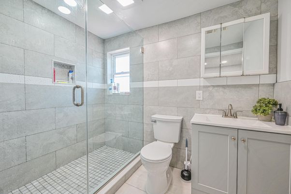 Bathroom, Glass Shower, Interior, Recessed Lighting