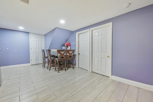 Dining room, Interior, Recessed Lighting, Wood Texture Flooring