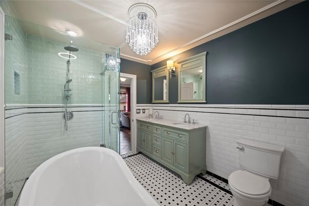 Bathroom, Chandelier, Dual Sink Vanities, Free Standing Baths, Glass Shower, Interior