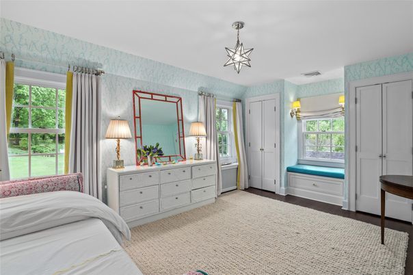 Bedroom, Interior, Pendant Lights, Wood Texture Flooring