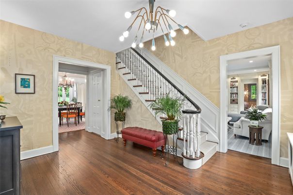 Dining room, Interior, Pendant Lights, Recessed Lighting, Wood Texture Flooring