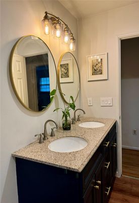 Bathroom, Dual Sink Vanities, Interior, Wood Texture Flooring
