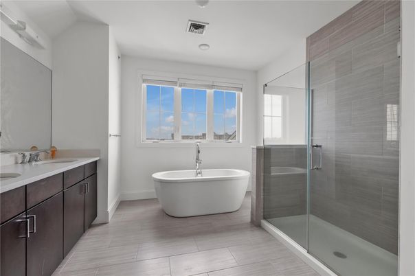 Bathroom, Dual Sink Vanities, Free Standing Baths, Glass Shower, Interior, Recessed Lighting