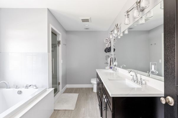 Bathroom, Dual Sink Vanities, Interior, Wood Texture Flooring