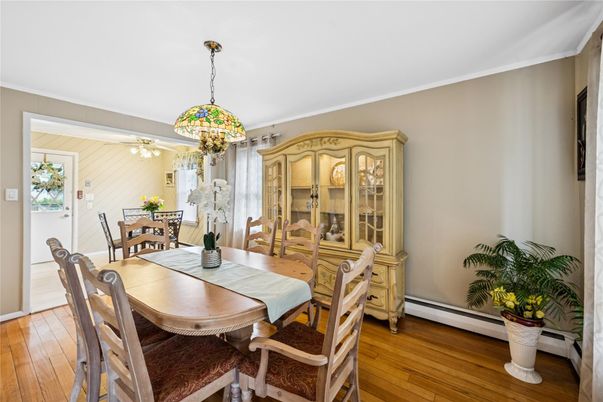 Dining room, Interior, Pendant Lights, Wood Texture Flooring