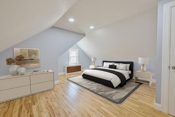 Bedroom, Interior, Recessed Lighting, Wood Texture Flooring