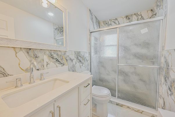 Bathroom, Glass Shower, Interior, Marble Walls