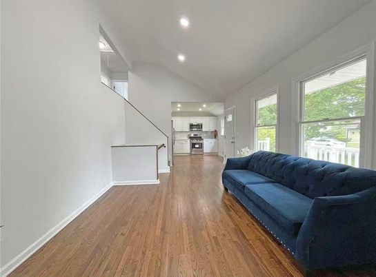 Interior, Kitchen, Living room, Recessed Lighting, Stainless Steel Appliances, Wood Texture Flooring