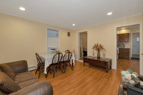 Dining room, Interior, Recessed Lighting, Wood Texture Flooring