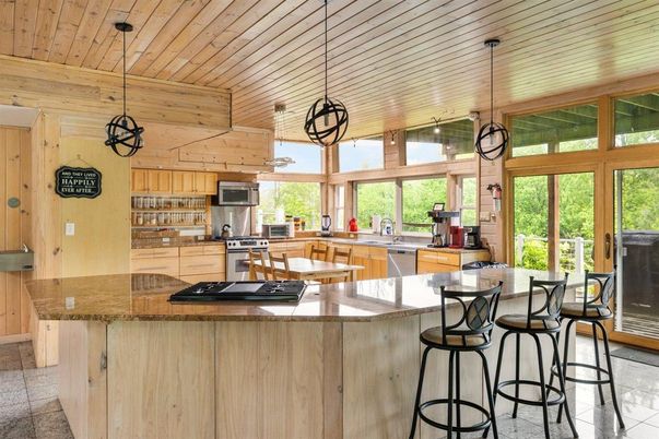 Interior, Kitchen, Pendant Lights, Stainless Steel Appliances, Wooden Ceilings