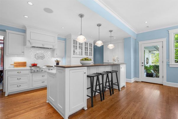 Interior, Kitchen, Pendant Lights, Recessed Lighting, Wood Texture Flooring