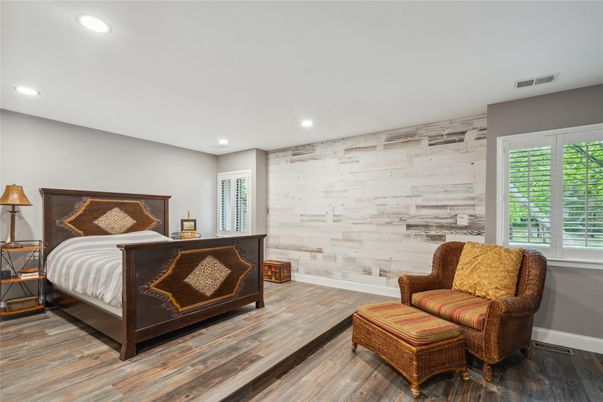 Bedroom, Interior, Recessed Lighting, Wood Texture Flooring