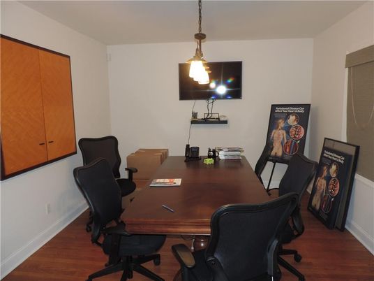 Home Office, Interior, Pendant Lights, Wood Texture Flooring
