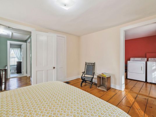 Bedroom, Interior, Washer, Wood Texture Flooring