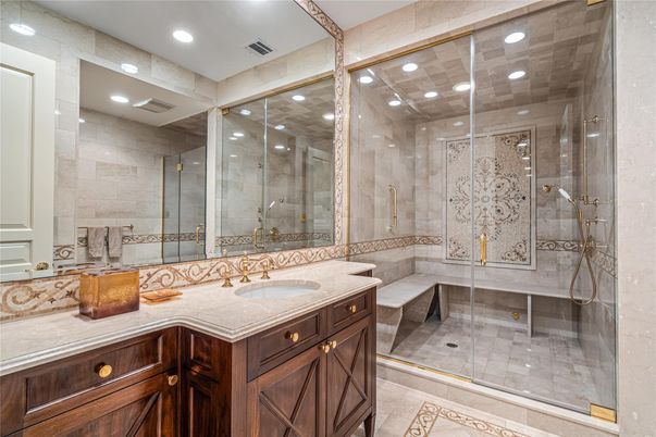 Bathroom, Glass Shower, Interior, Recessed Lighting